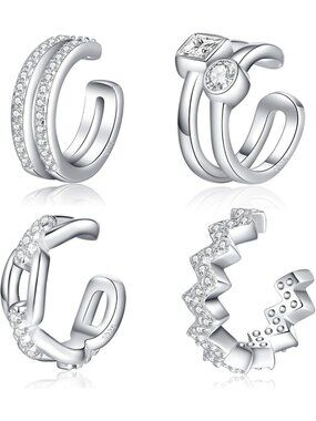Chic 925 Sterling Silver Non-Piercing Ear Cuffs for Women, Adjustable Clip-On